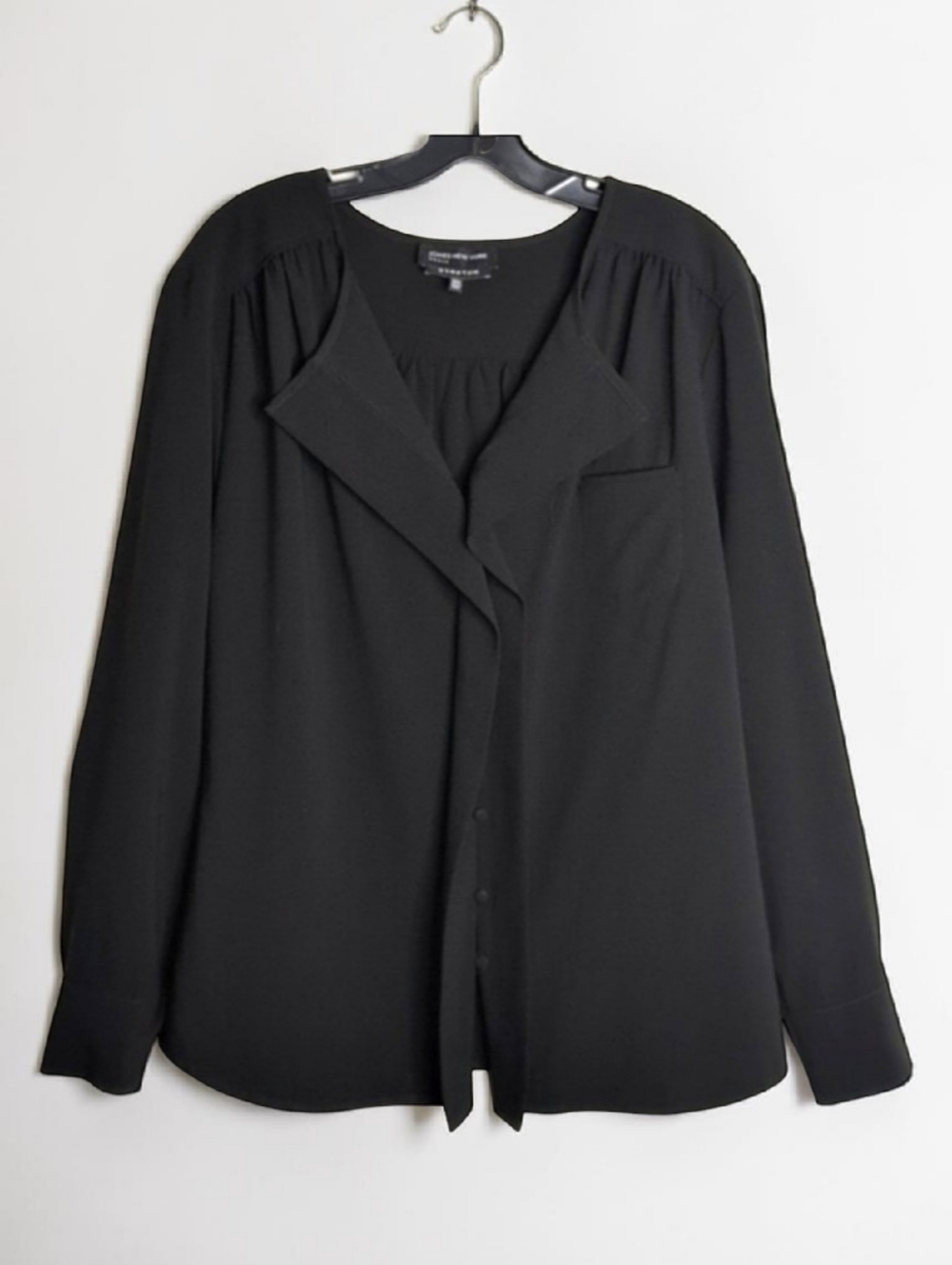 Jones New York Long Sleeve Blouse Top Black Front Button Accent Stretch 18W